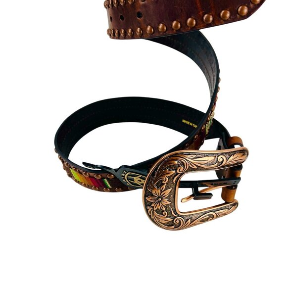 ARIAT Women's Serape Center Copper Stud Edge Western Leather Belt Size XL NWT - Picture 16 of 16